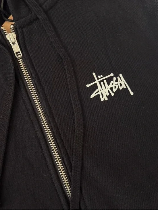 Stussy Black Zip Hoodie with White Logo - Picture 2 of 6